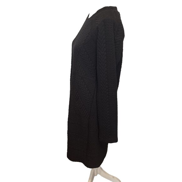 NWT Prana Macee Black Dress M Textured Jacquard Long Sleeves Zipper Midi Scandi - Picture 3 of 7